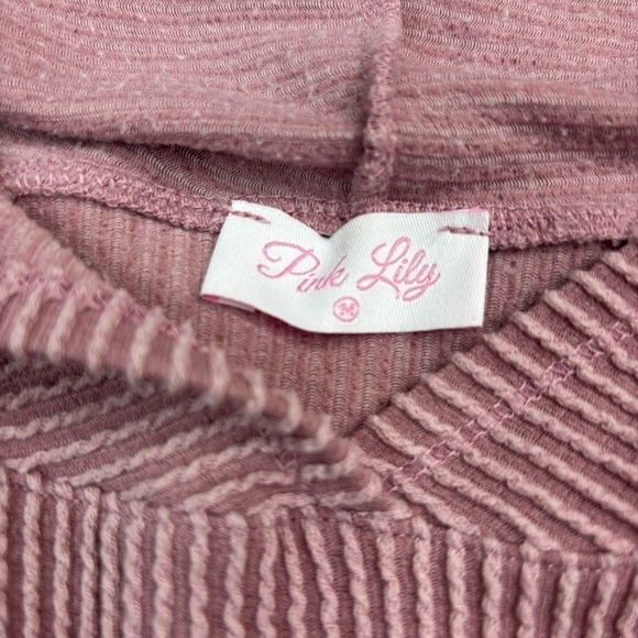 Pink Lily Sweatshirt Womens Medium Textured Oversized Cropped Hooded Hoodie - Picture 2 of 4